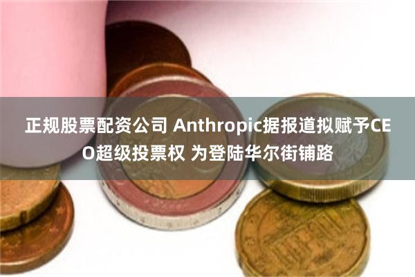 正规股票配资公司 Anthropic据报道拟赋予CEO超级投票权 为登陆华尔街铺路